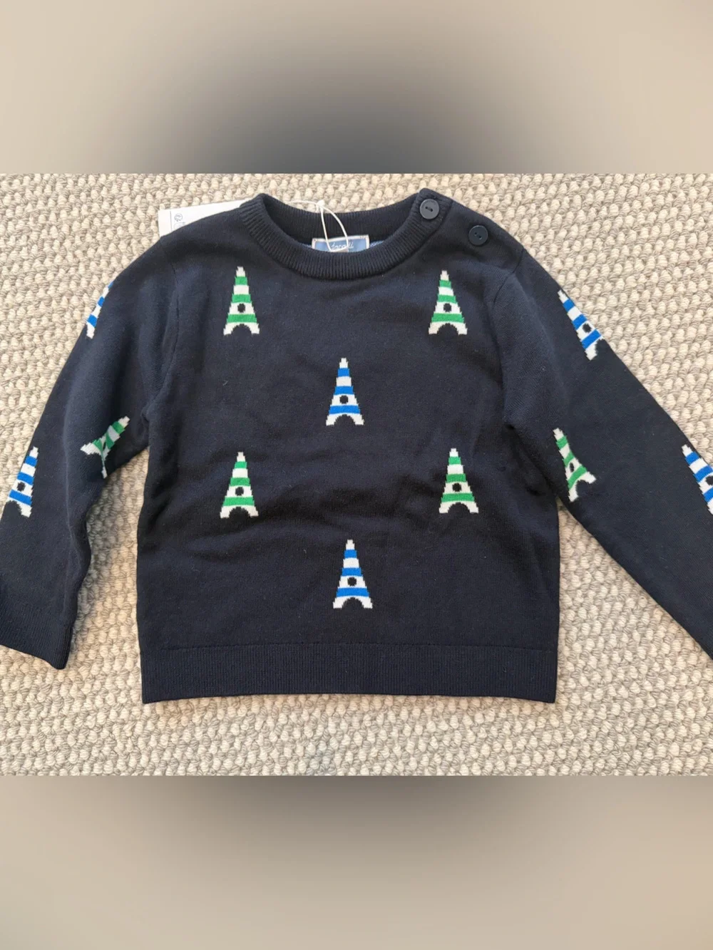 NWT Jacadi Baby Boy Outfit Cotton Sweater and Jeans 18M